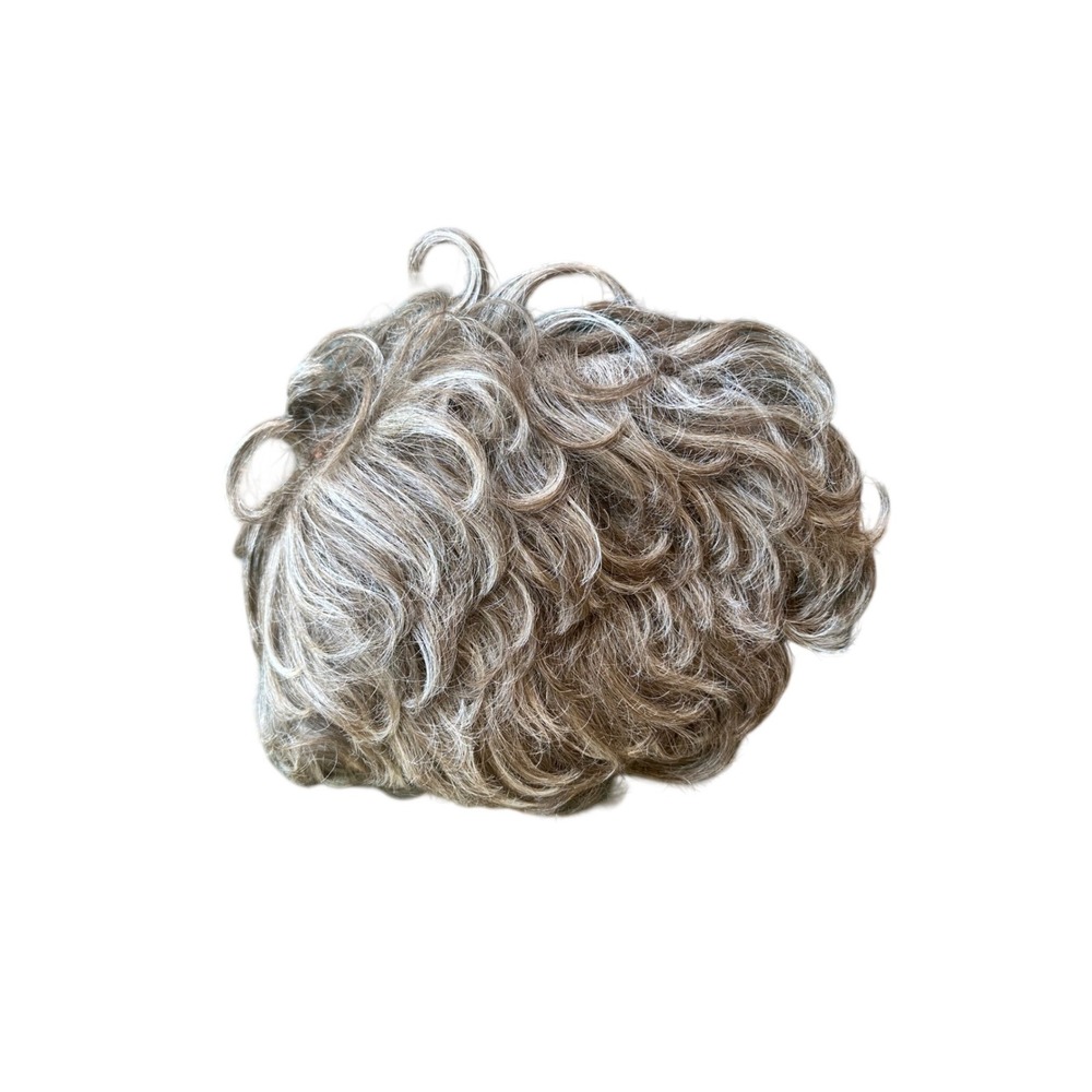 Salt and Pepper Curly Synthetic Wig Short Grey Brown RN48539 Modacrylic Fiber